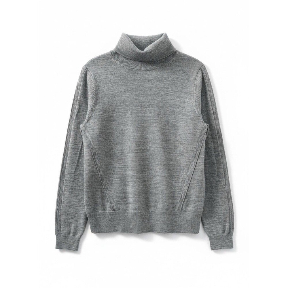 Lands End Womens Medium 10-12 Heather Grey 100% Merino Wool Turtleneck Sweater